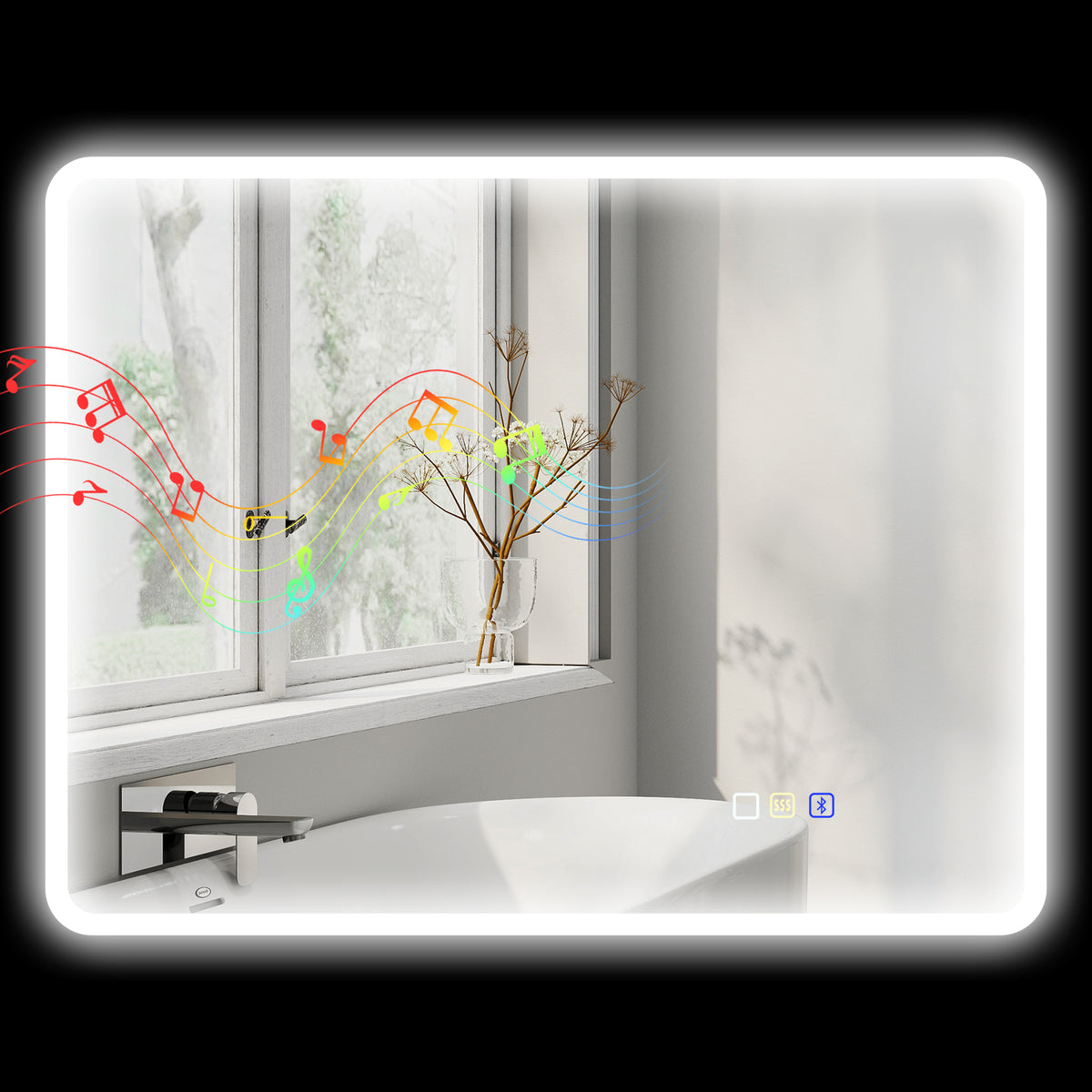 Miroir salle de bain LED bluetooth 70 x 90 cm interrupteur tactile lumière réglable 3 couleurs anti-buée mémoire argent-0