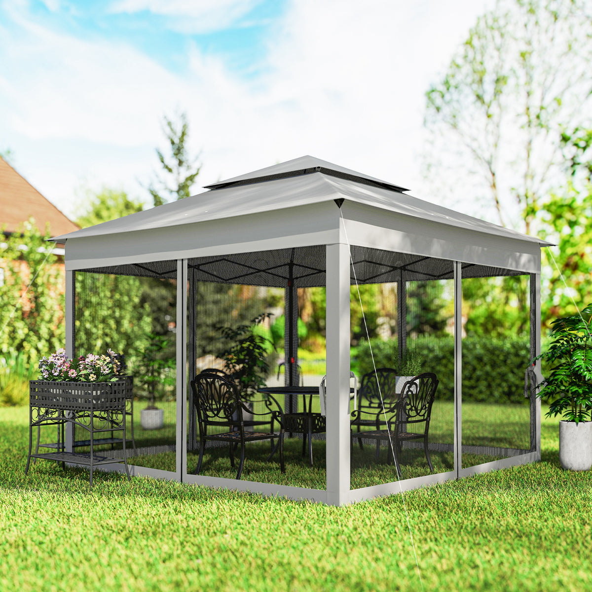 Tonnelle Barnum de Jardin Pop-up Pliant Acier Polyester imperméabilisé Anti UV moustiquaires + Sac de Transport-9