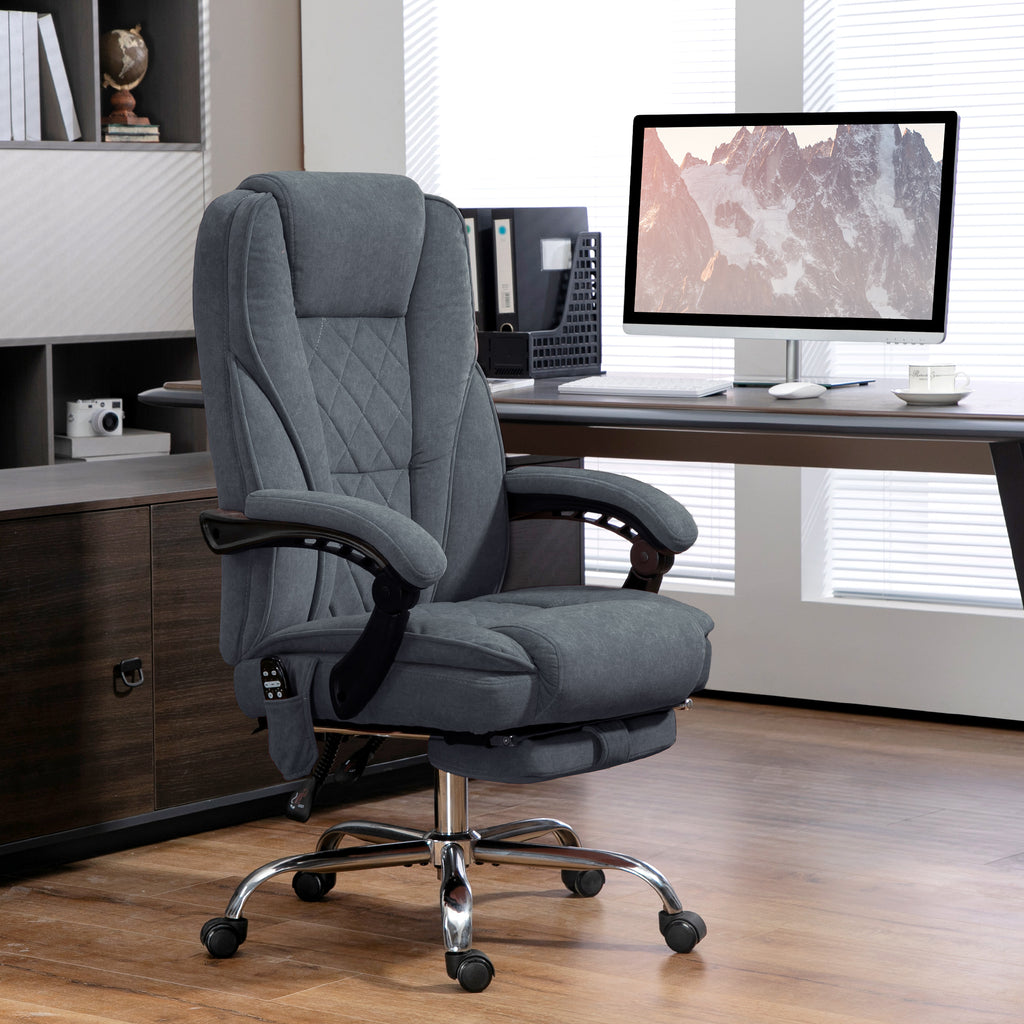 Fauteuil de bureau massant et chauffant hauteur réglable dossier inclinable télécommande repose-pieds rétractable gris-9
