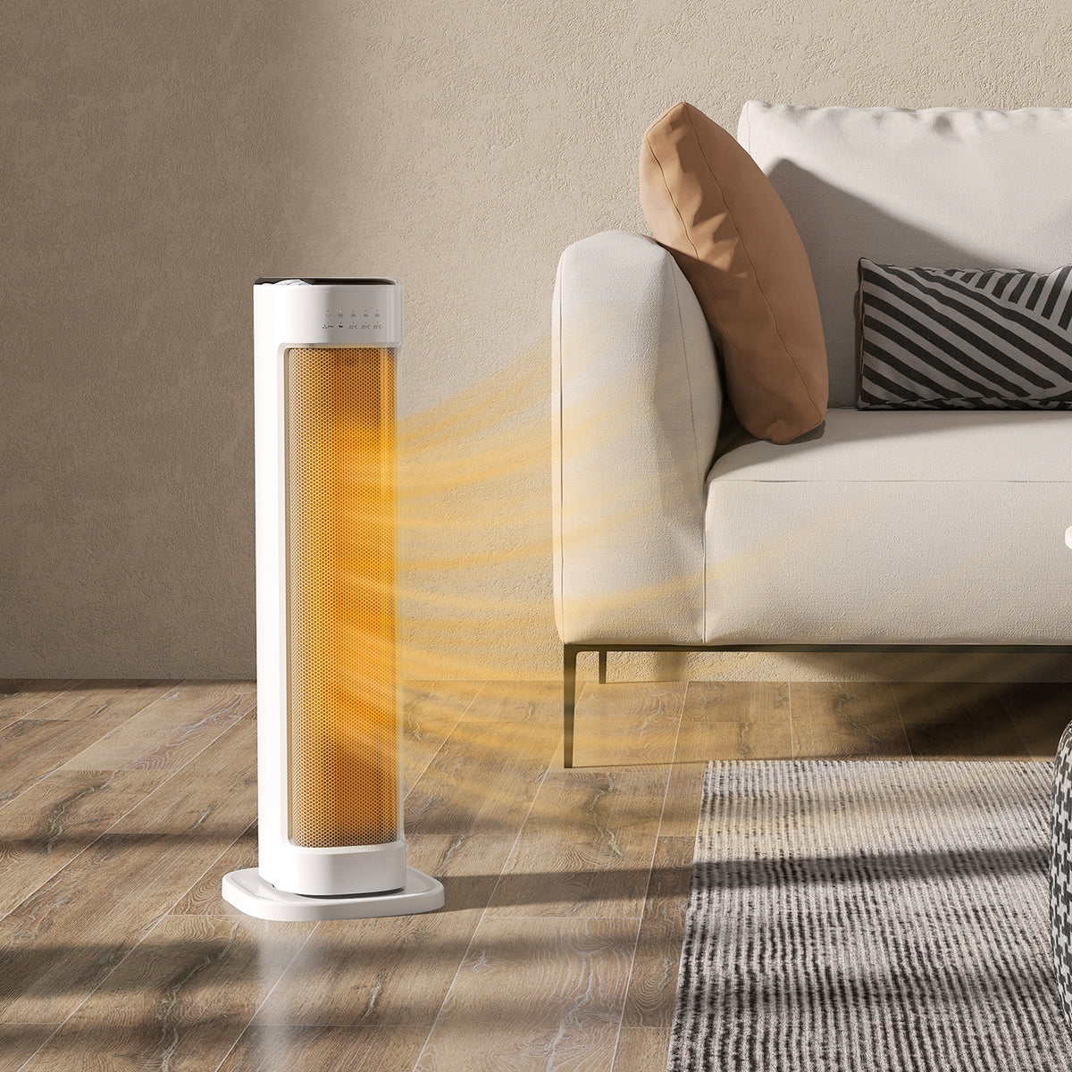 Chauffage d'appoint céramique PTC, radiateur électrique 2000 W avec thermostat réglable, minuterie, 21x19,7x61cm, blanc-9