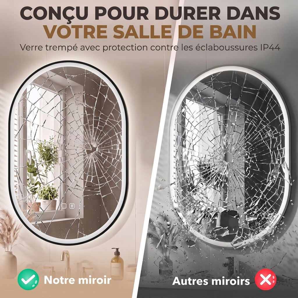 Miroir Salle de Bain Bluetooth avec Éclairage LED 100x70cm Dimmable 3 Couleurs, Interrupteur Tactile, Anti-Buée, Noir-6