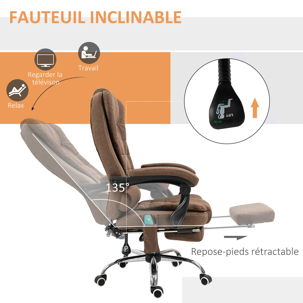 Fauteuil de bureau direction massant chauffant hauteur réglable dossier inclinable repose-pied + coussin lombaires-4