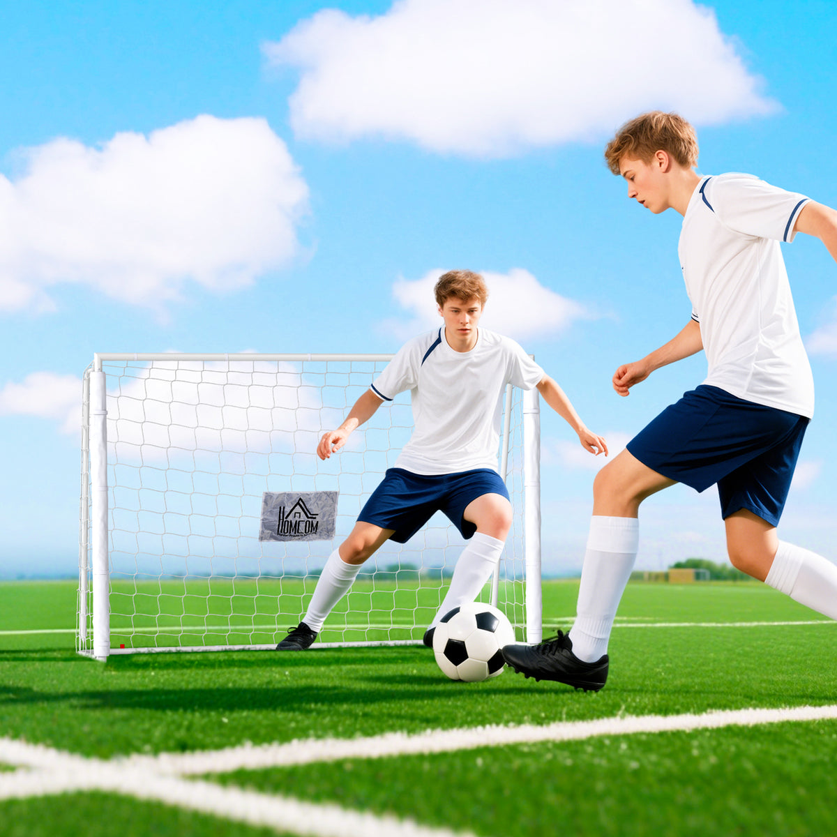 But de football - cage de foot - but d'entrainement dim. 186L x 62l x 123H cm - châssis métal filet PE - piquets & outil inclus - blanc-1