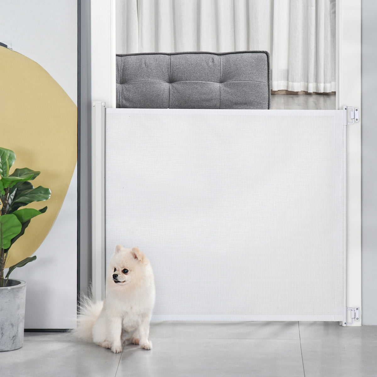 Barrière de sécurité chien barrière rétractable automatique barrière escaliers couloirs portes 115 x 82,5 m teslin acier blanc-1