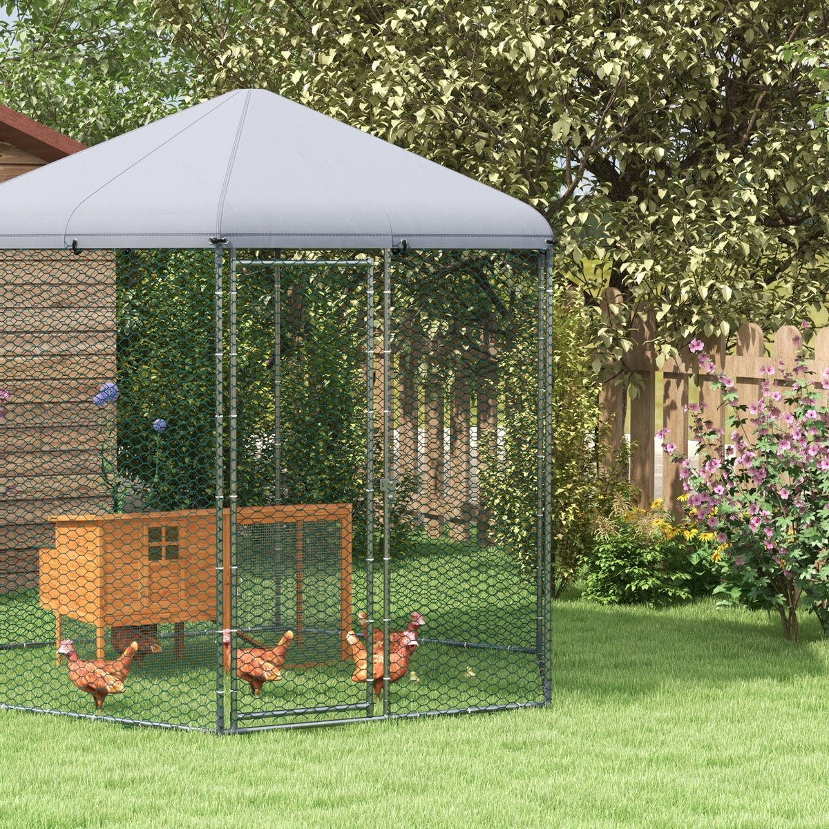 Enclos poulailler extérieur 5 m² parc grillagé dim. 2,8L x 2,45l x 2,46H - espace couvert - 5/8 poules-7