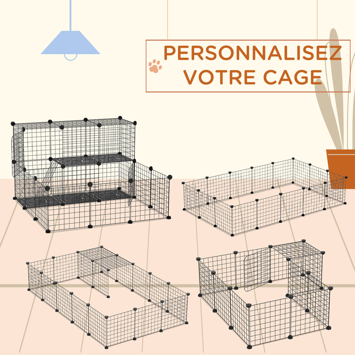 Enclos pour petits animaux parc pour chiot clôture pour animaux domestiques modulable DIY105 x 105 x 70 cm noir-3