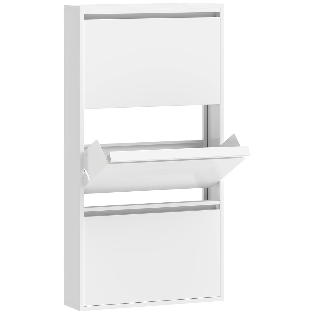 Meuble à Chaussures en Métal 6 Paires, Armoire à Chaussures Étroite avec 3 Tiroirs Rabattables, 55x15x105,5cm, Blanc-0