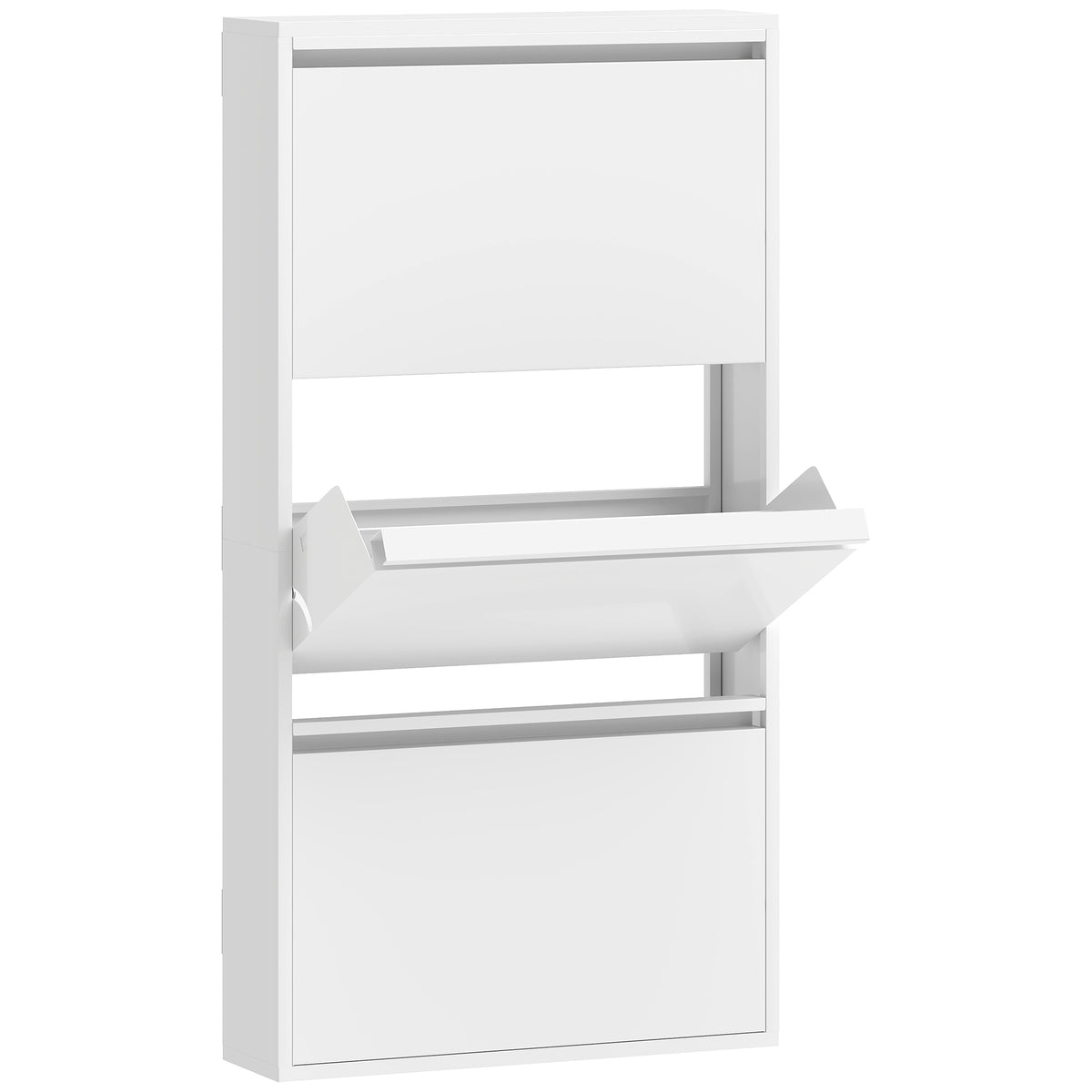 Meuble à Chaussures en Métal 6 Paires, Armoire à Chaussures Étroite avec 3 Tiroirs Rabattables, 55x15x105,5cm, Blanc-0