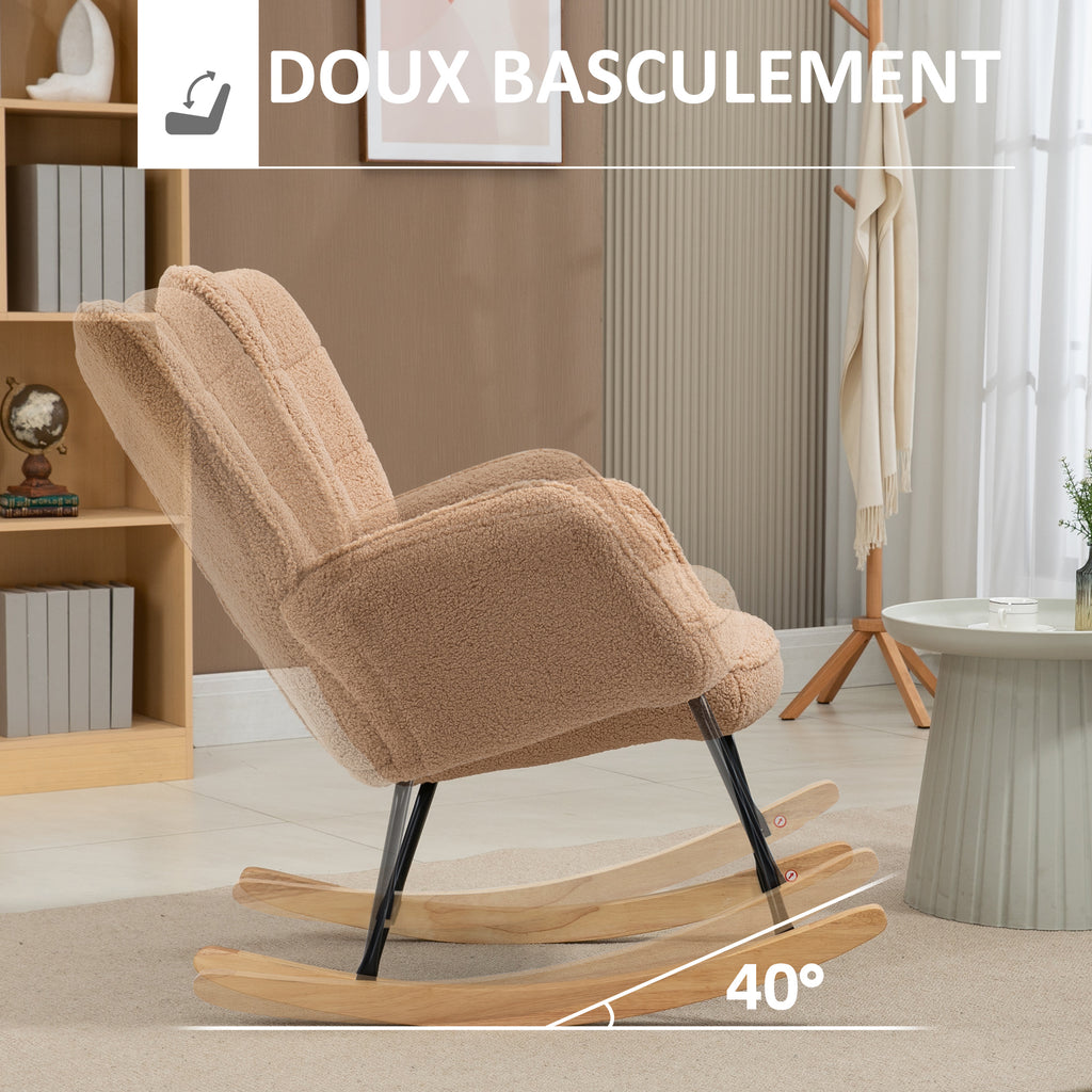 Fauteuil à bascule rocking chair revêtement effet laine bouclée, structure en acier 71 x 98 x 101 cm marron-3