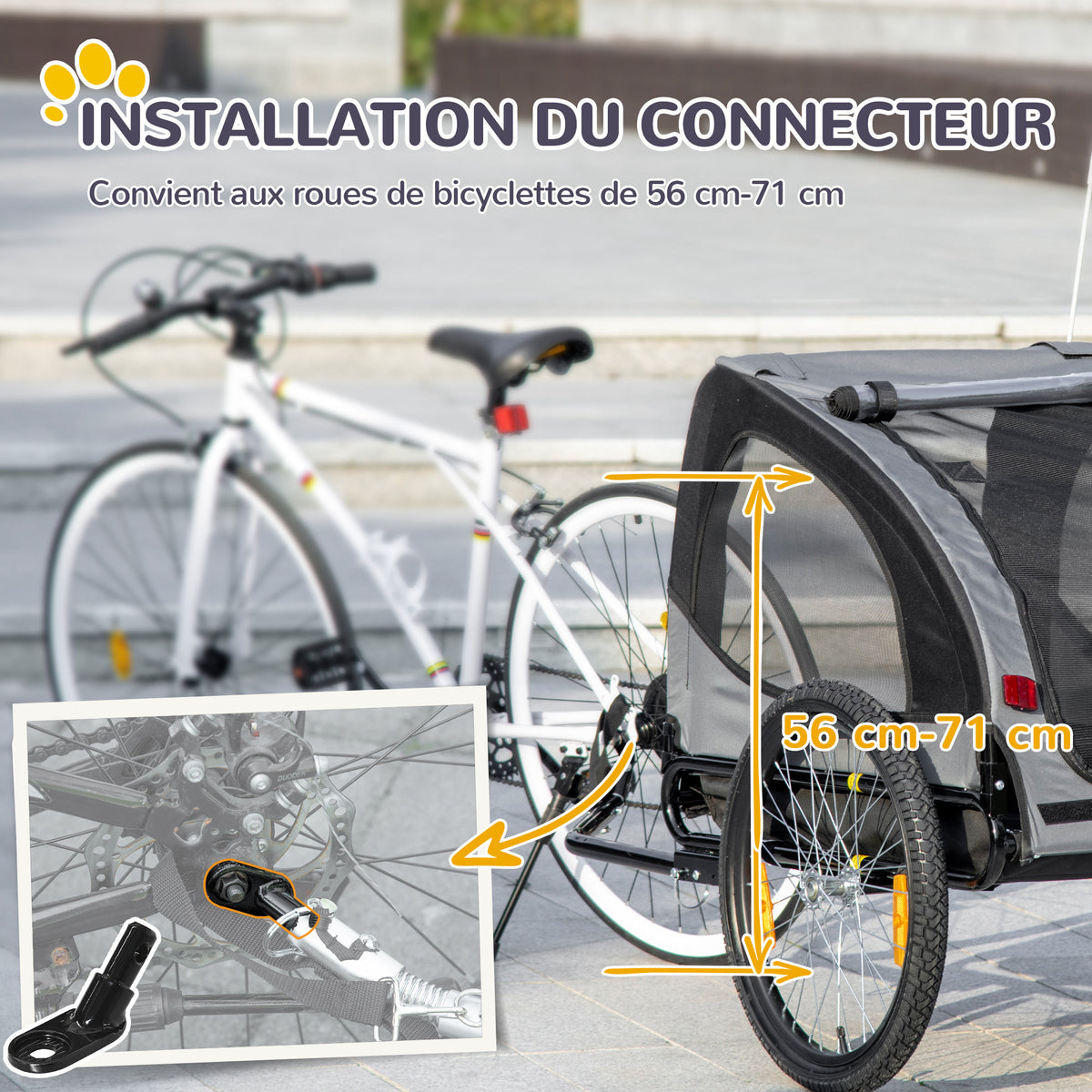 Remorque de vélo pour chien avec fenêtres en maille réflecteurs et drapeau de sécurité 140 x 71 x 83 cm noir-5