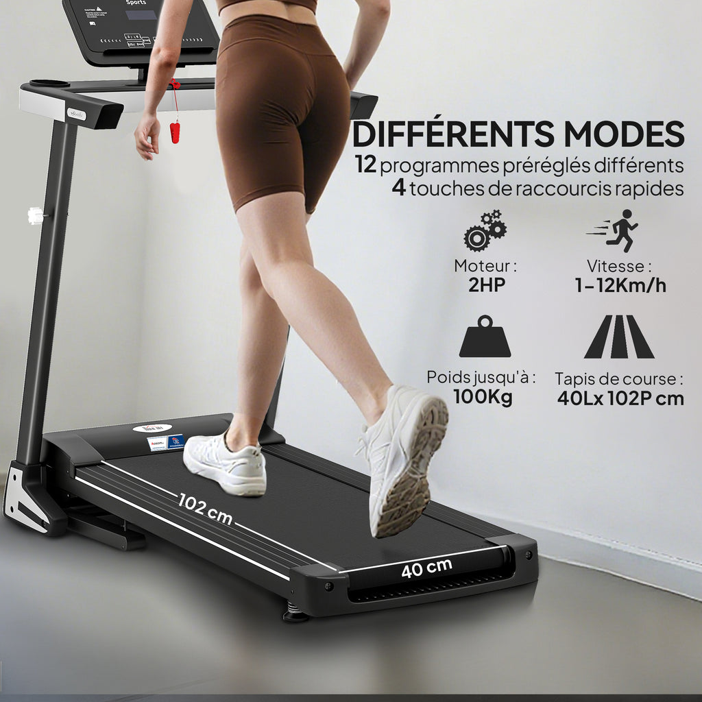 Tapis de Course Electrique Pliable - Tapis Roulant 1-12 Km/h 500 W écran LCD 12 programmes Noir-3