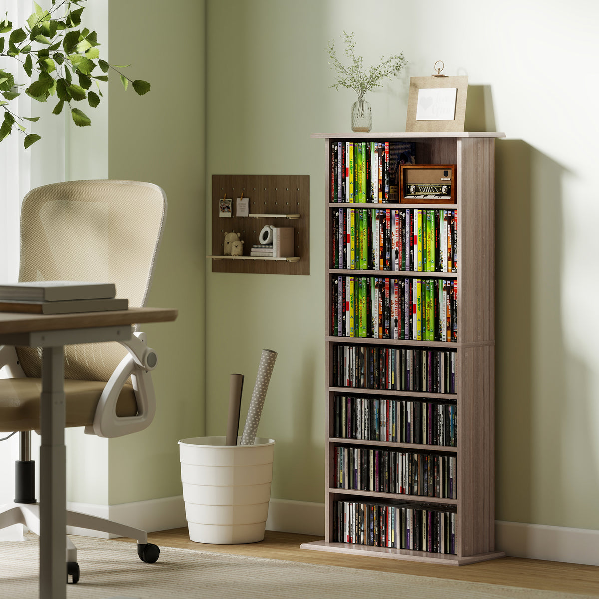Rangements pour CD et DVD avec 8 compartiments et 6 étagères réglables, capacité max. 360 CD/185 DVD et Blu-ray, naturel-9