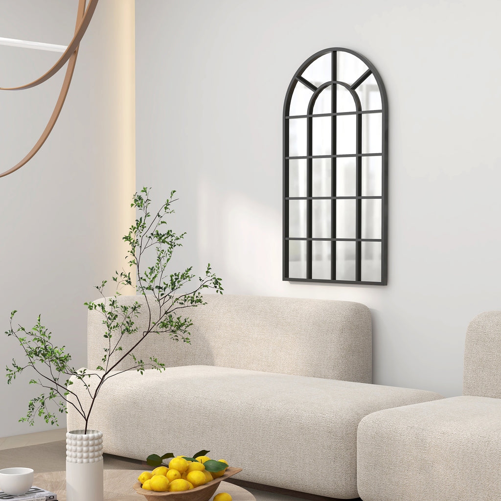 Miroir verrière arche style industriel fenêtre arcade métal 110 x 65 cm noir-1