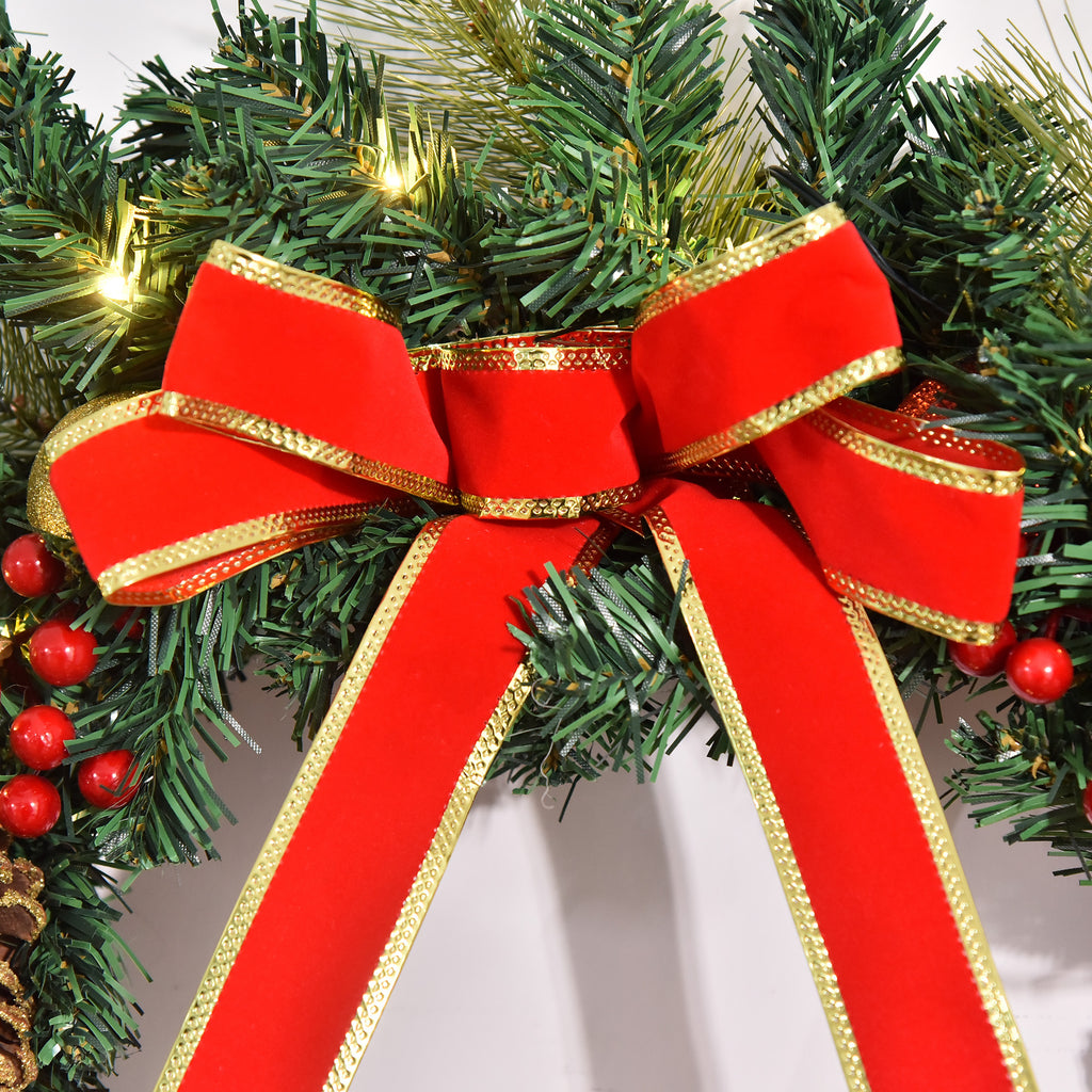 Couronne de Noël artificielle lumineuse avec 20 LED de 60 cm - décorée de houx et de pommes de pin-6