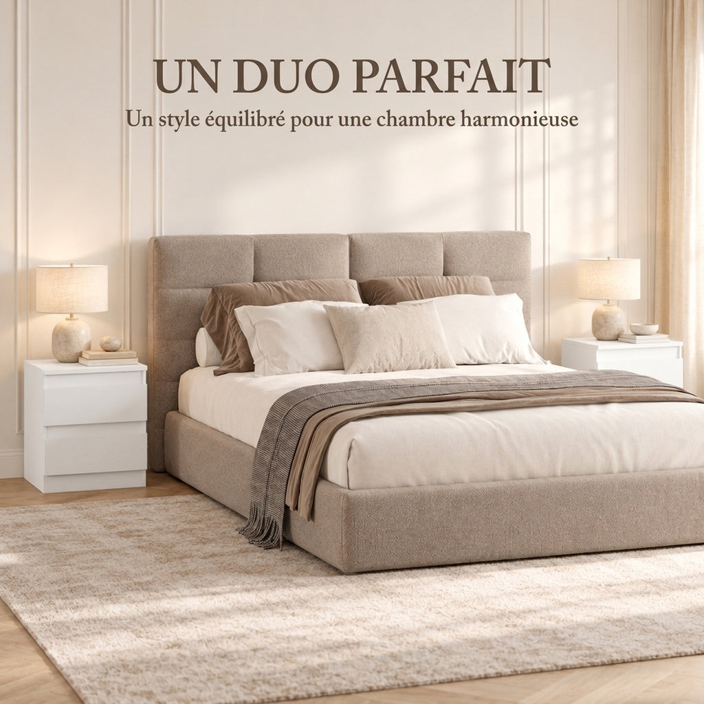 Lot de 2 Tables de Chevet, Tables d'Appoint avec 2 Tiroirs, Style Moderne, pour Chambre, Salon, 40 x 34 x 46,5 cm, Blanc-3