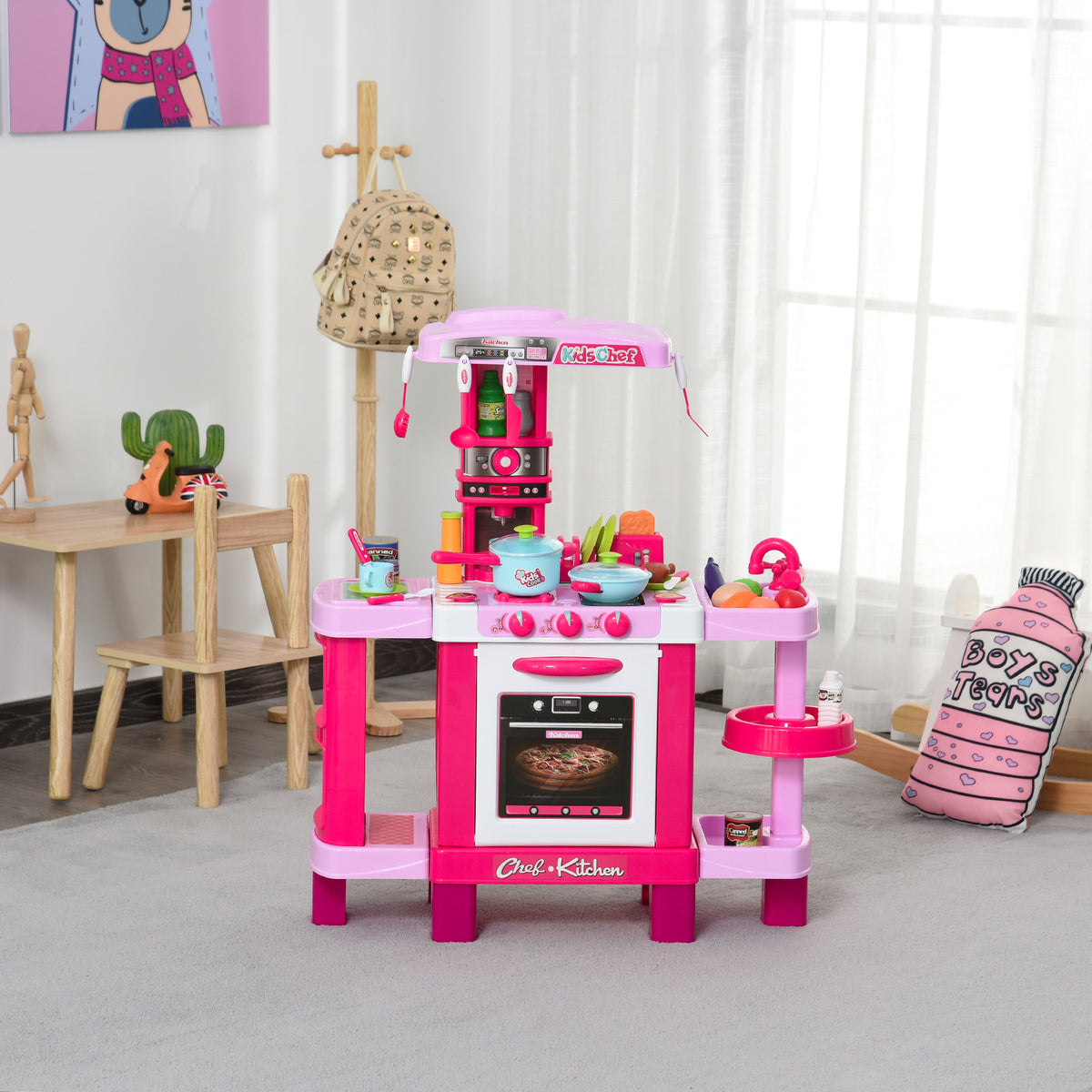 Cuisine pour Enfant Recettes Jeu d'imitation 38 Accessoires Inclus Sons et lumières polypropylène Rose-8