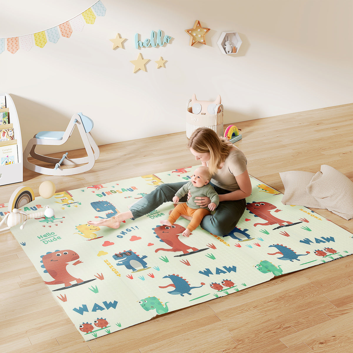 Tapis de jeu pour enfant bebe, tapis d'éveil bébé pliable épais réversible en mousse, 196 x 176 x 1,5 cm, multicolore-1