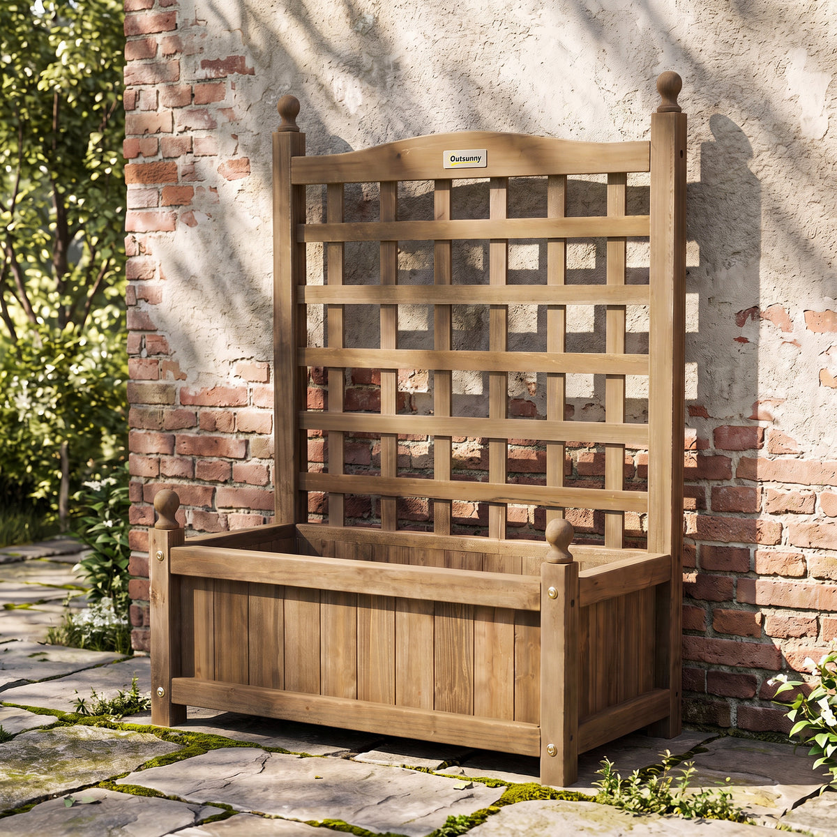 Jardinière avec treillis bac à fleurs jardinière sur pied 64 x 28 x 75 cm inserts d'irrigation bois massif-1