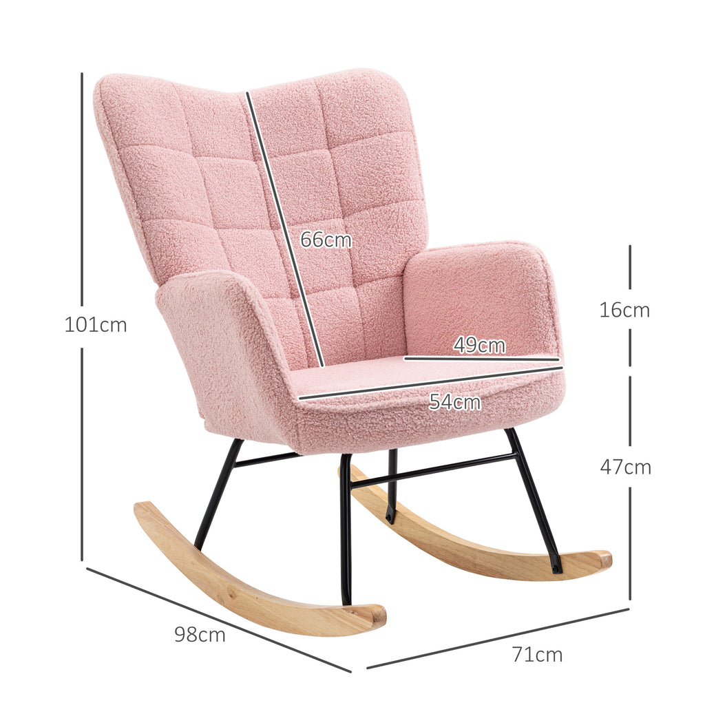 Fauteuil à bascule rocking chair revêtement bouclette structure en acier 71 x 98 x 101 cm rose-2