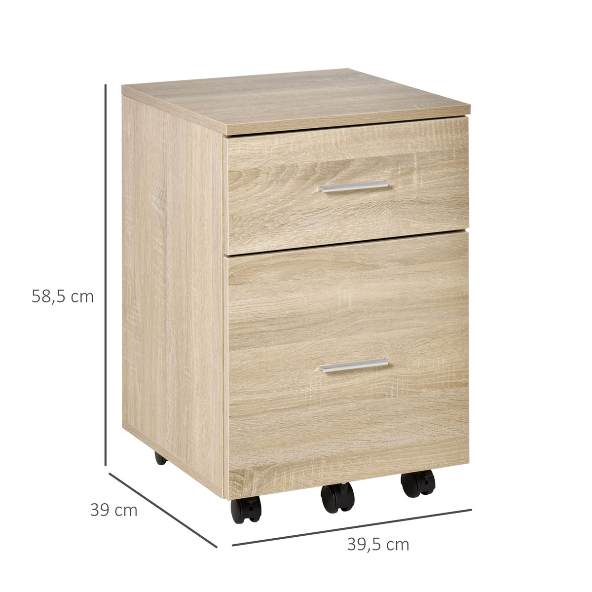 Caisson de bureau caisson de rangement mobile 2 tiroirs 5 roulettes en panneau de particules 39,5 x 39 x 58,5 cm-2