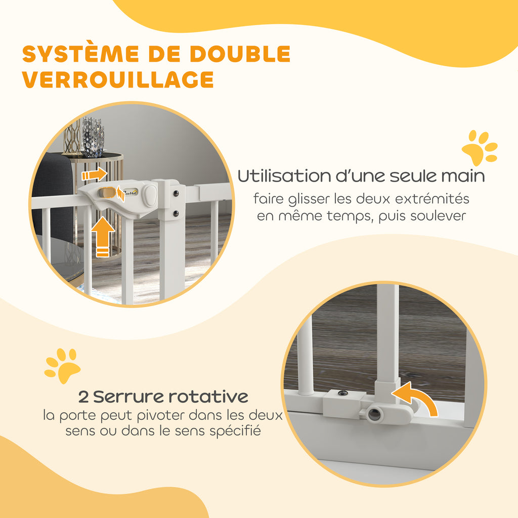 Barrière de sécurité animaux porte fermeture automatique système de double verrouillage sans perçage 1 extension blanc-3