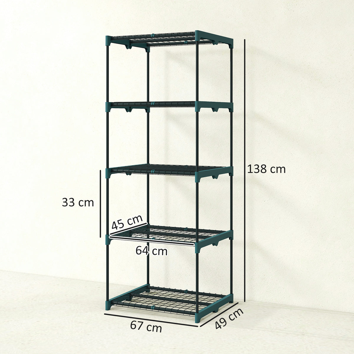 Étagère à fleurs en acier 5 niveaux intérieur et extérieur support de plantes pour jardin balcon salon 67x49x138cm vert-2