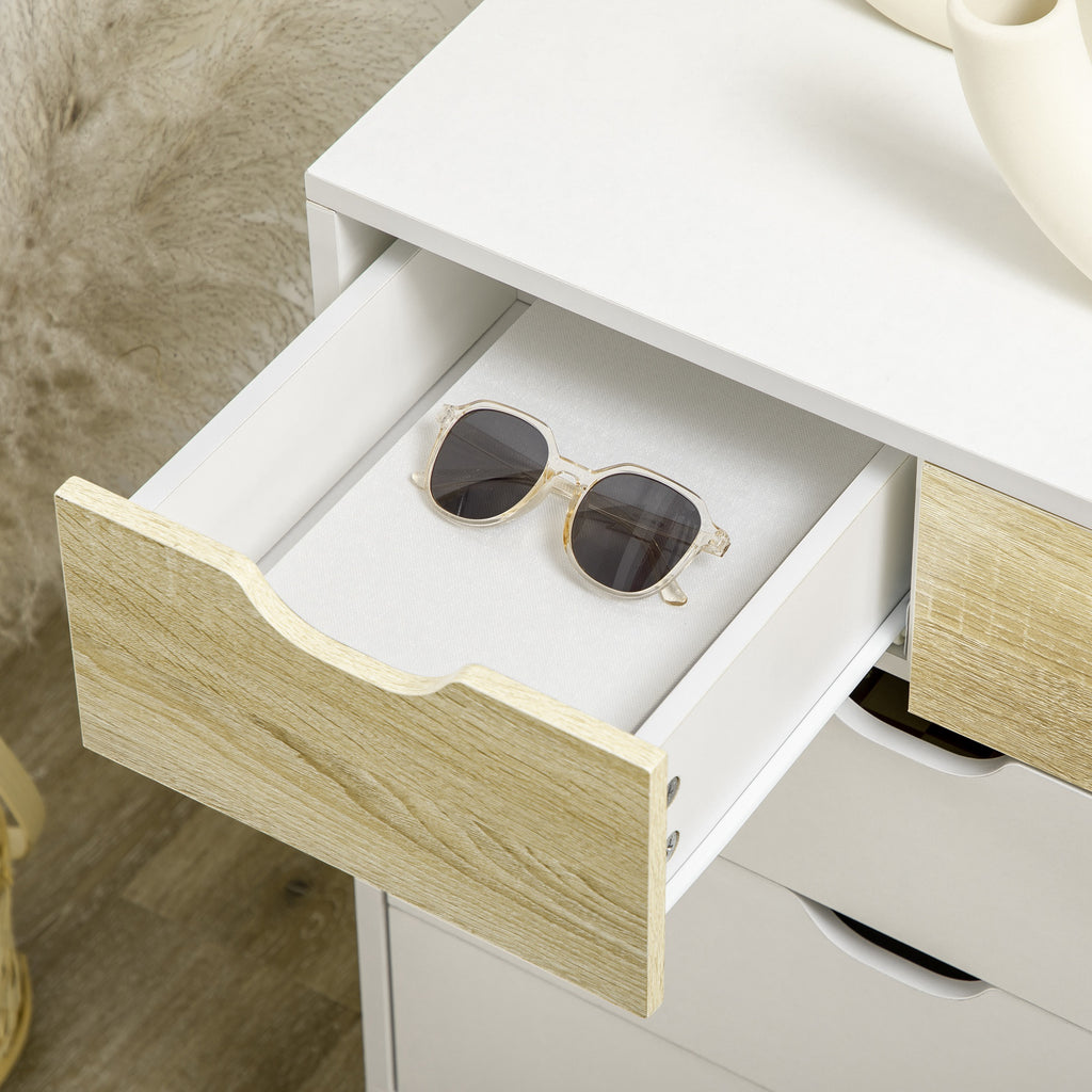 Commode 5 tiroirs meuble de rangement 4 pieds biseautés - bois, 60 x 40 x 77,5 cm, blanc-6