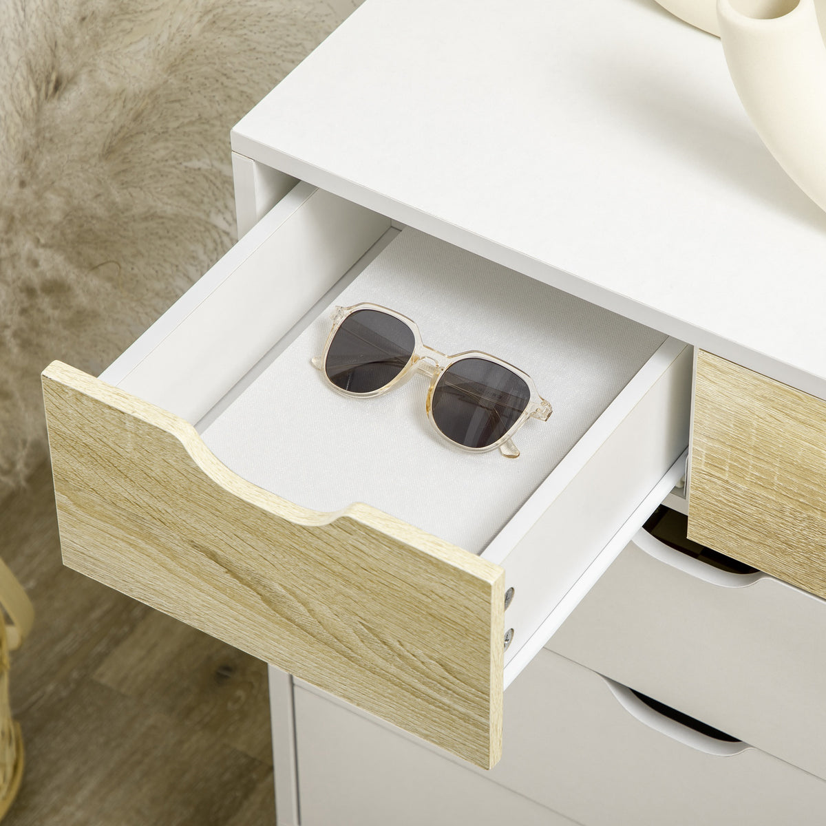 Commode 5 tiroirs meuble de rangement 4 pieds biseautés - bois, 60 x 40 x 77,5 cm, blanc-6
