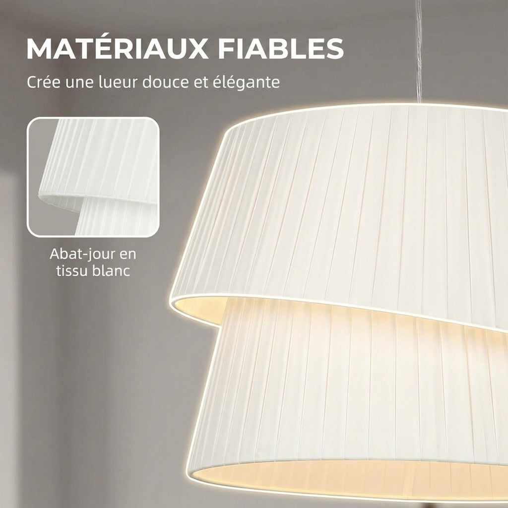 Suspension Luminaire Élégante à Double Abat-Jour, Rosace Dorée, Câble Réglable, Ampoule Non Incluse E14 40 W, Blanc-6