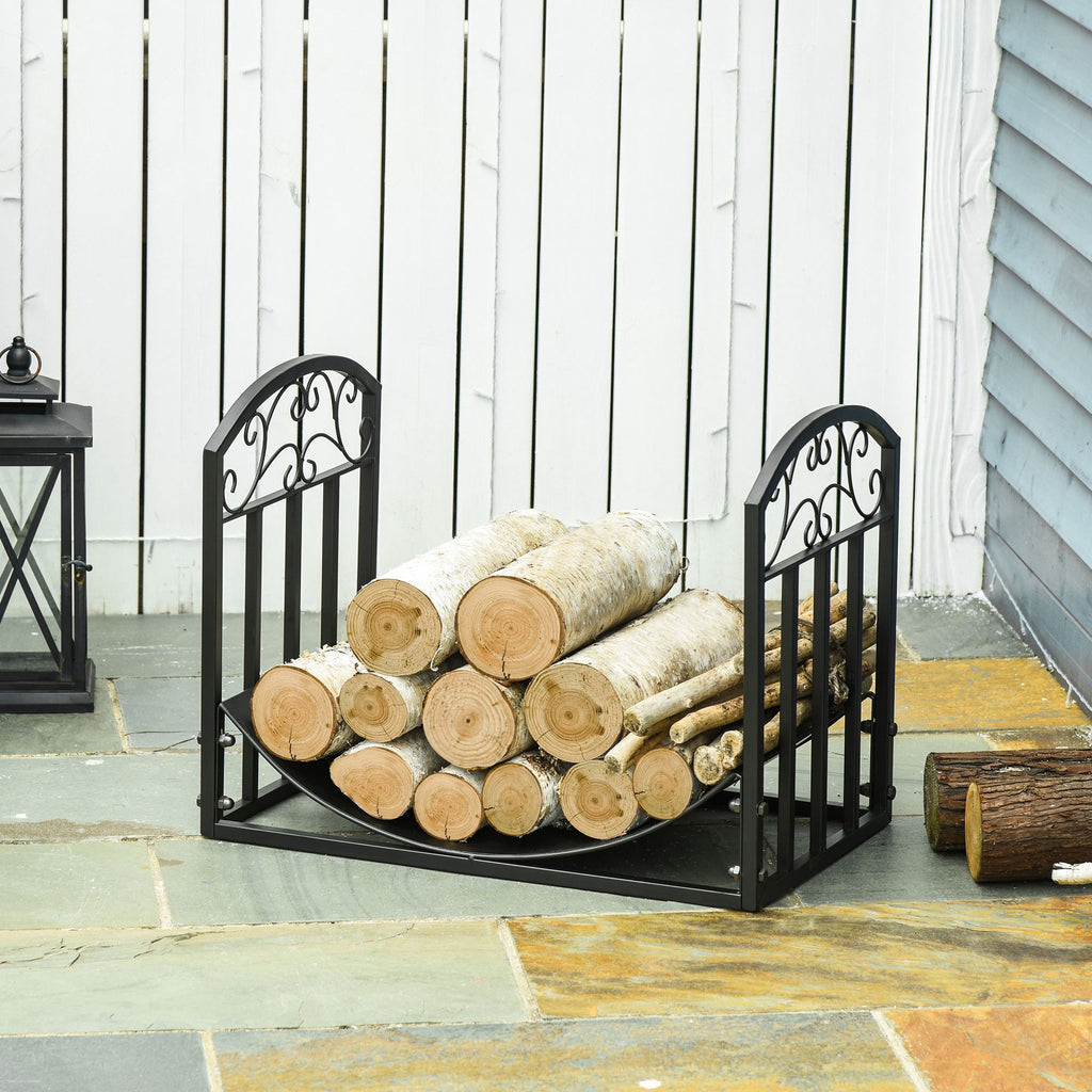 Range bûches Porte-bûches range rack à bûches support étagère à bois de cheminée charge max. 60 kg dim. 60,5L x 36l x 46,5H cm métal époxy noir-6