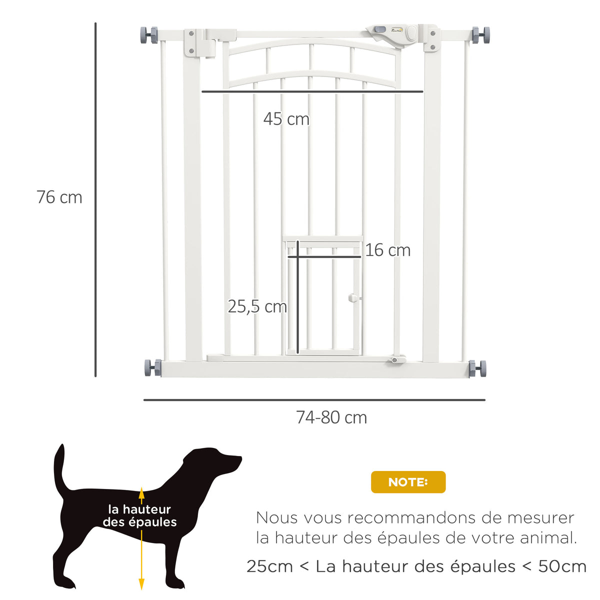 Barrière de sécurité animaux chien porte fermeture automatique sans perçage de 74 à 80 cm acier noir-2