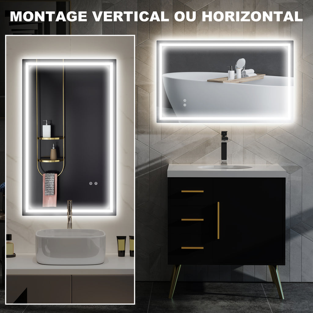Miroir salle de bain éclairage LED miroir lumineux salle de bain mural interrupteur tactile lumière 3 couleurs 100 x 60 cm-6