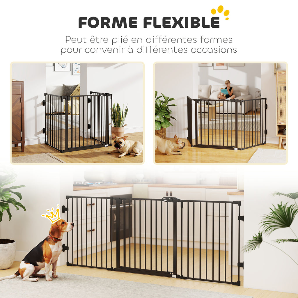 Barriere de securite chien pliable avec porte en acier 3 panneaux modulable fermeture automatique 202,5 x 2 x 76 cm noir-6