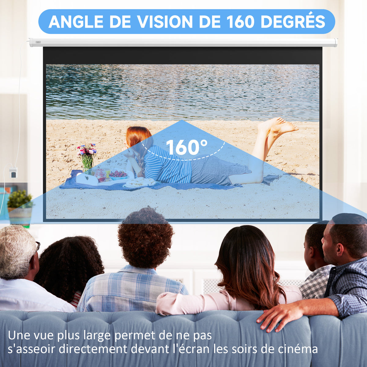 Écran de projection motorisé 120 pouces, 16:9 4K HD, fixation mural ou plafond avec télécommande, 293,5L x 8l x 176H cm-4