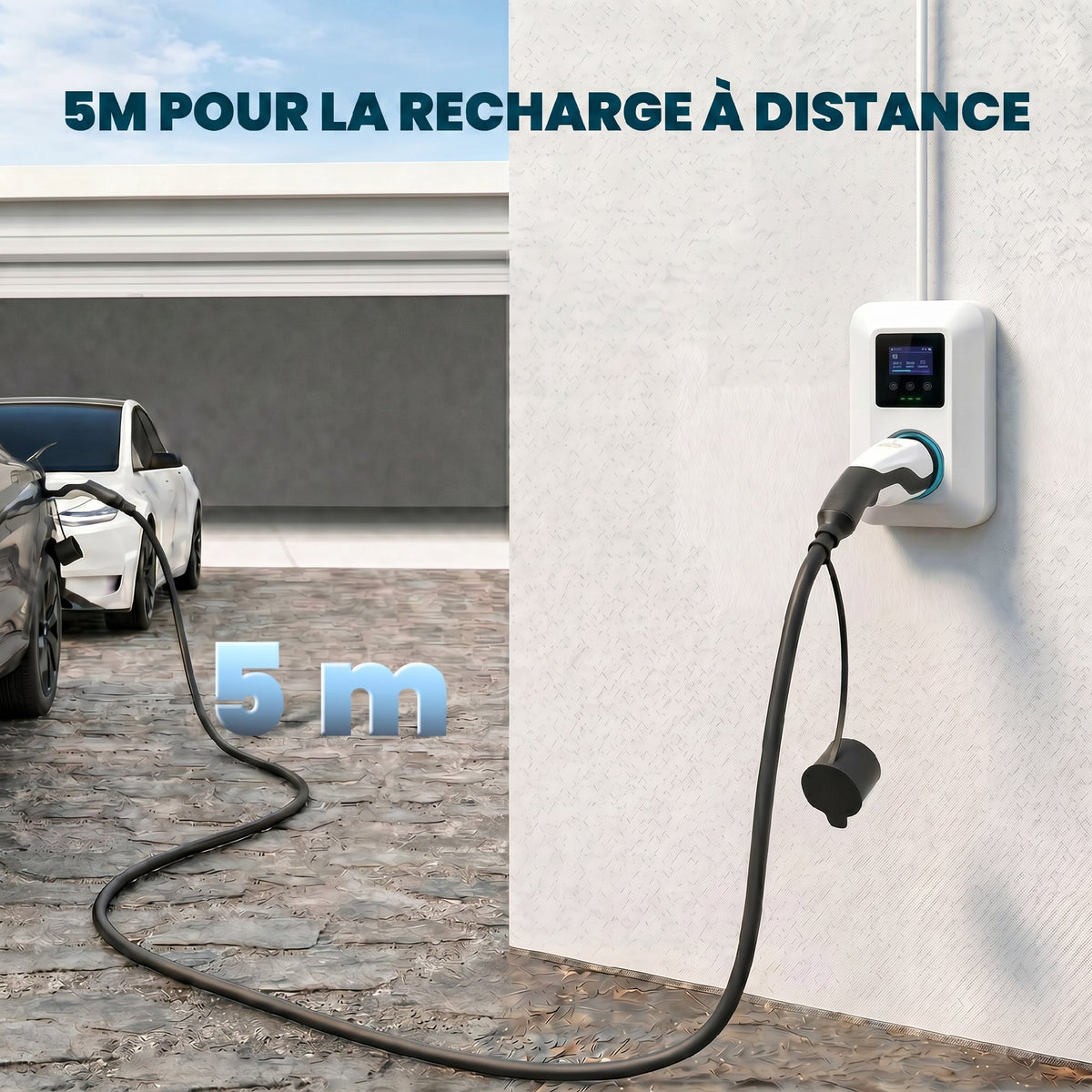 Câble de Recharge Voiture Électrique Type 2 22kw Triphasé Mode 3 Rallonge Cable Recharge Rapide 5m Assuré par PICC Noir-2