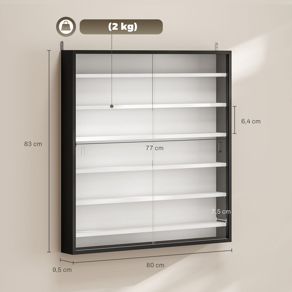 Vitrine pour collection vitrine murale 80 x 9,5 x 83 cm 6 étagères réglables en hauteur 2 portes coulissantes en verre-2