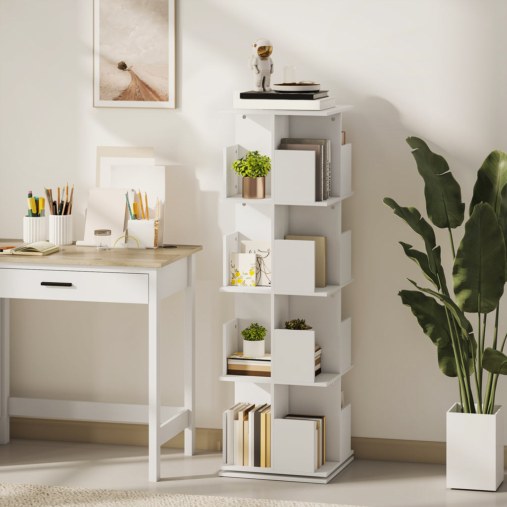 Bibliothèque rotative à 4 niveaux, étagère rangement avec 16 compartiments, 39 x 39 x 128,3 cm, blanc-9