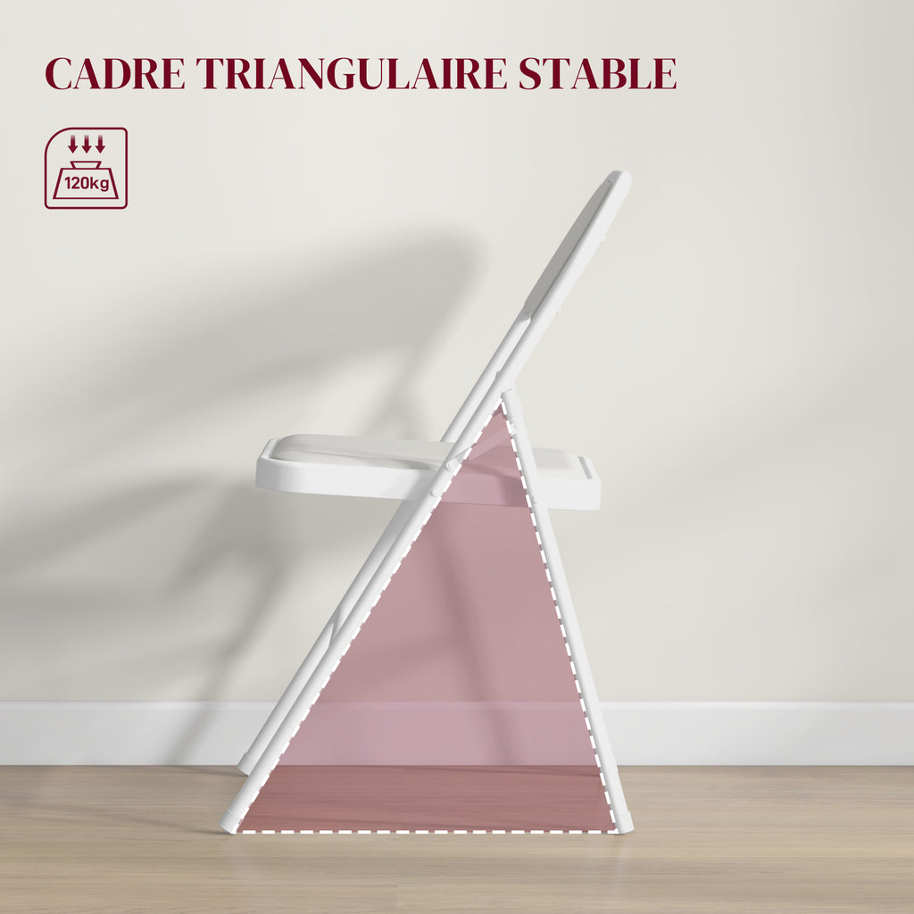 Lot de 4 chaises pliantes chaises de salle à manger portables cadre en acier dim. 45l x 46P x 78H cm blanc-4