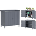 Armoire de rangement de jardin sur pied, table de rempotage 2 en 1 double porte, étagère, plateau métal galvanisé - gris-0
