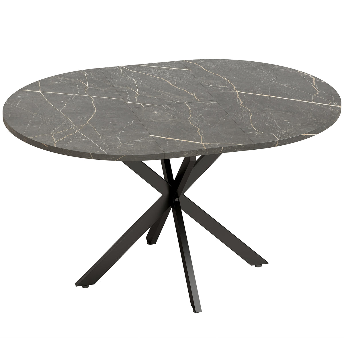 Table à manger extensible ovale pour 4 à 6 personnes, table de cuisine avec rallonge 100-135 cm, effet marbre noir-0