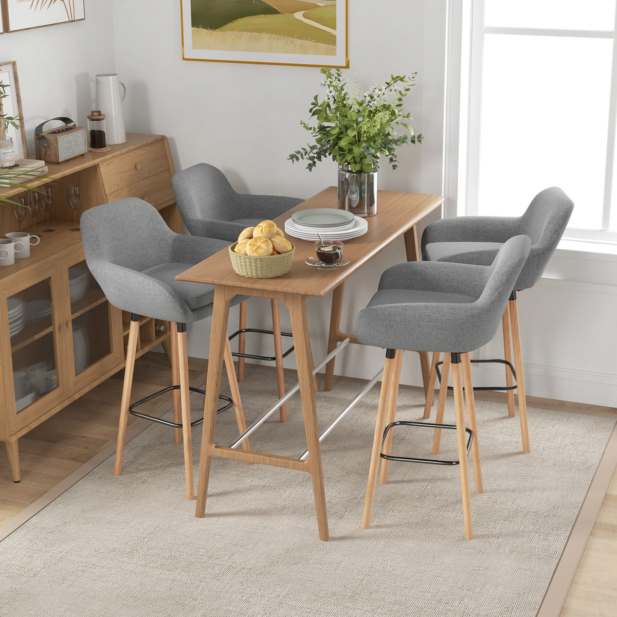 Tabourets de Bar Design scandinave Lot de 4 tabourets de Bar avec Repose-Pieds et accoudoirs Bois massif Lin Gris foncé-9
