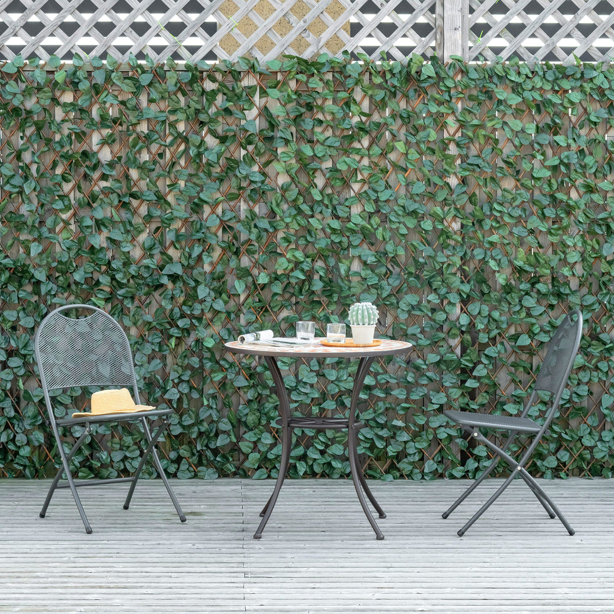 Lot de 4 Haies Artificielles de Lierre Extensible, Feuilles Murale Brise-vue en Polyester Osier, 200 x 100 cm, Vert-1