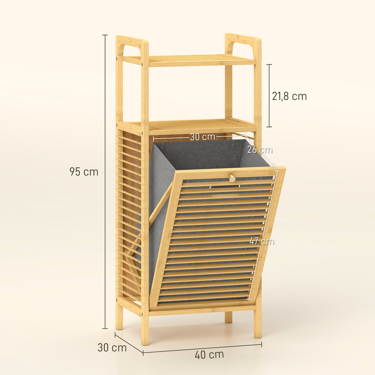 Meuble de rangement en bambou meuble de salle de bain étagère panier à linge basculant 40x30x95cm effet bois naturel-2