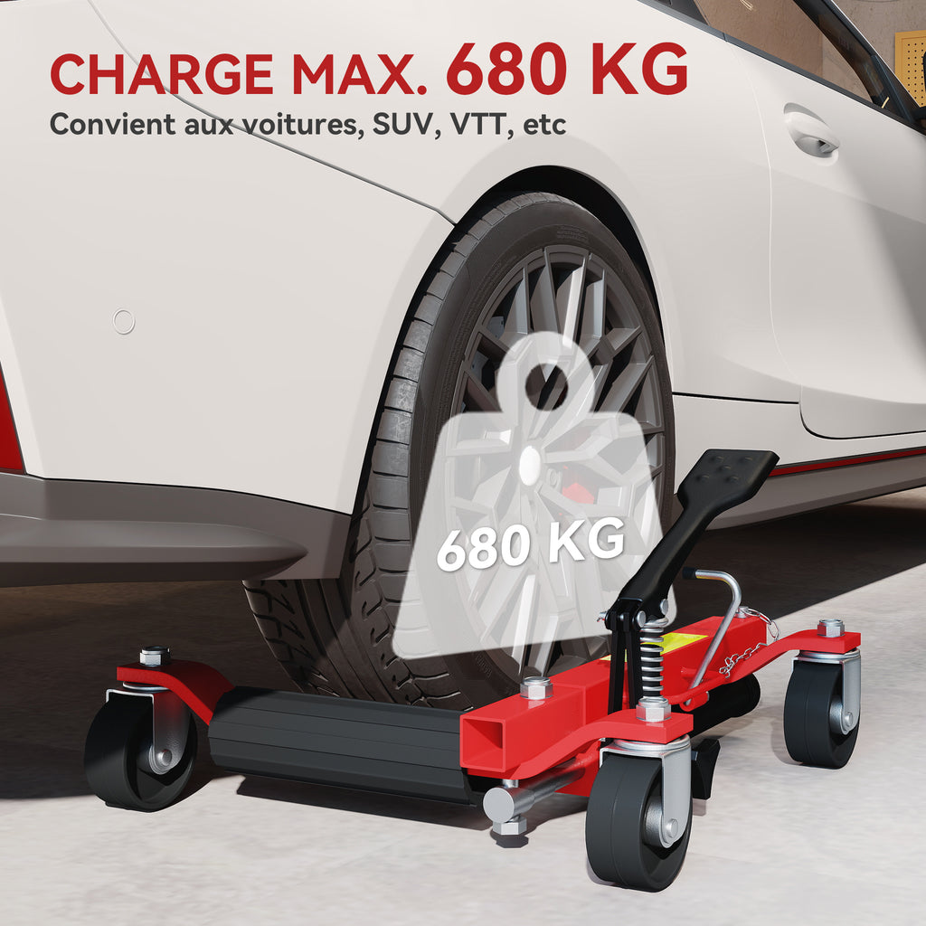 Lot de 2 chariots de manutention de voiture capacité 680kg chariot de déplacement largeur pneu 22,8cm 56x54x19,5cm, noir-3