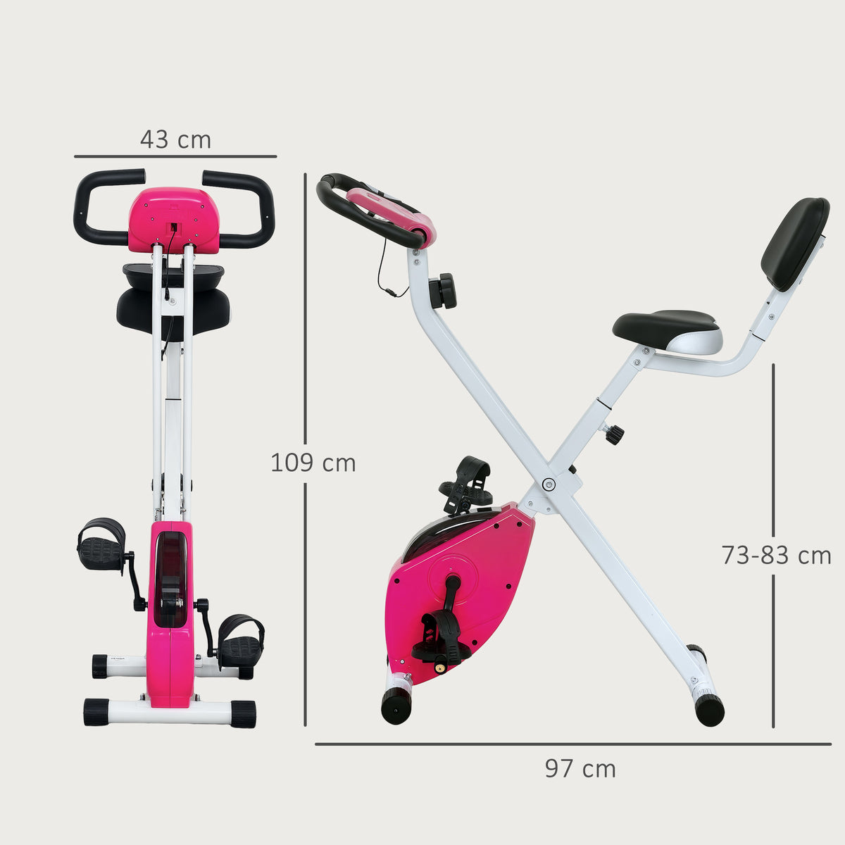 Vélo d'appartement pliable - Collaboration .fr x FFHandball - 8 niveaux de résistance, dossier selle réglable, rose-2
