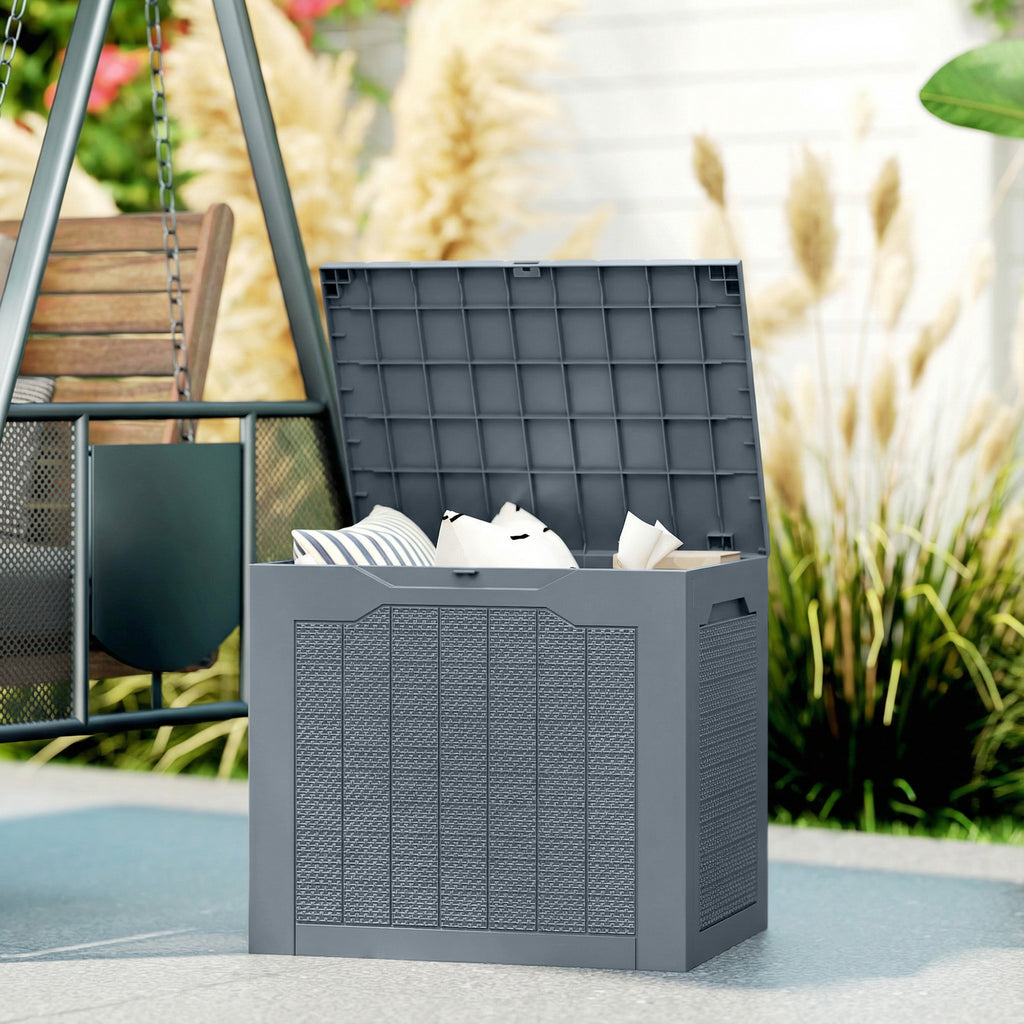 Coffre de Rangement Extérieur 97L avec Poignées Encastrées, Malle de Rangement Extérieur Étanche, 56x41x50cm, Gris Clair-1