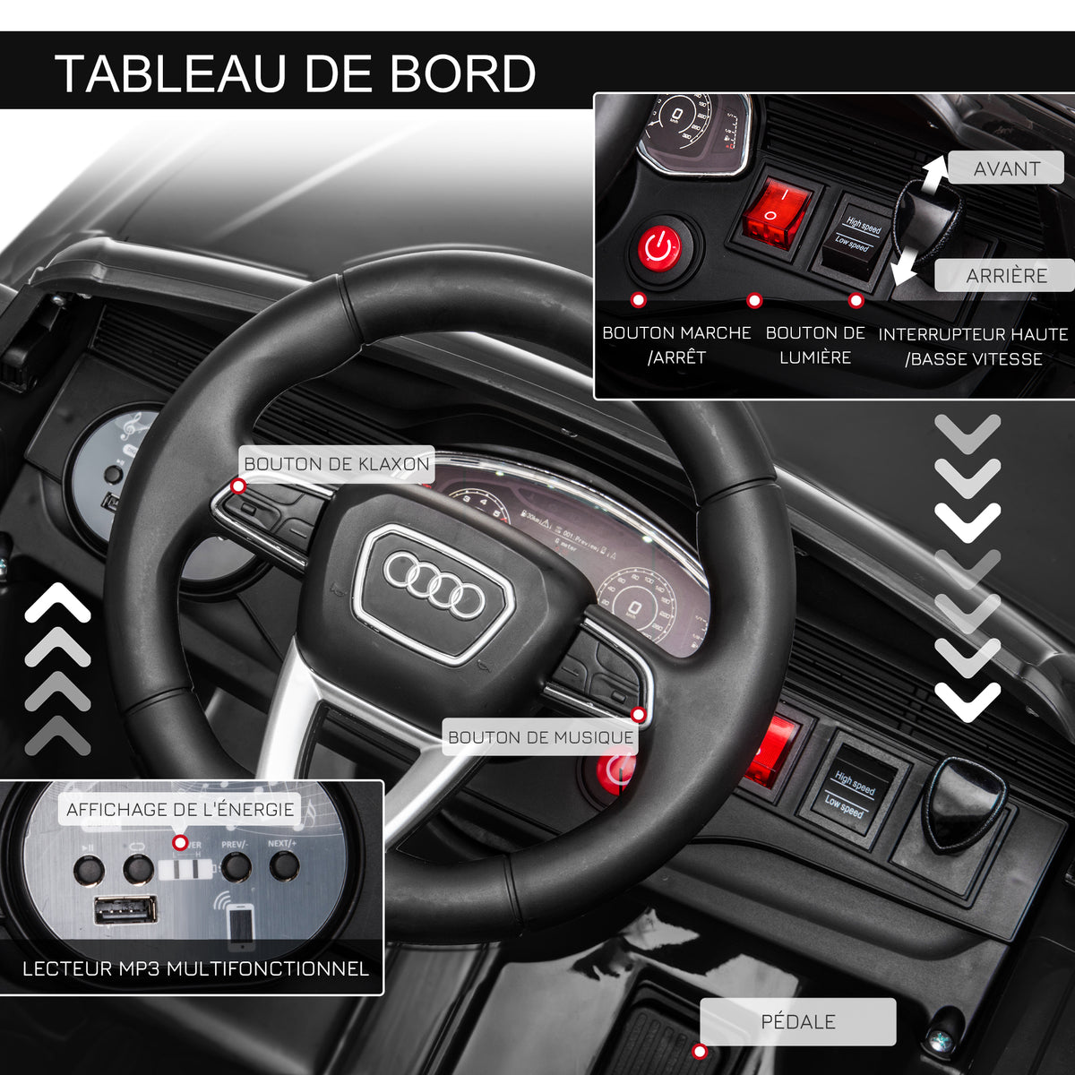 Voiture électrique enfants sous licence Audi RS Q8, véhicule électrique avec télécommande, USB, Bluetooth, noir-4
