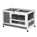 Clapier en bois cage à lapin villa pour lapin avec plateau coulissant, porte verrouillable, dessus ouvrable gris-0