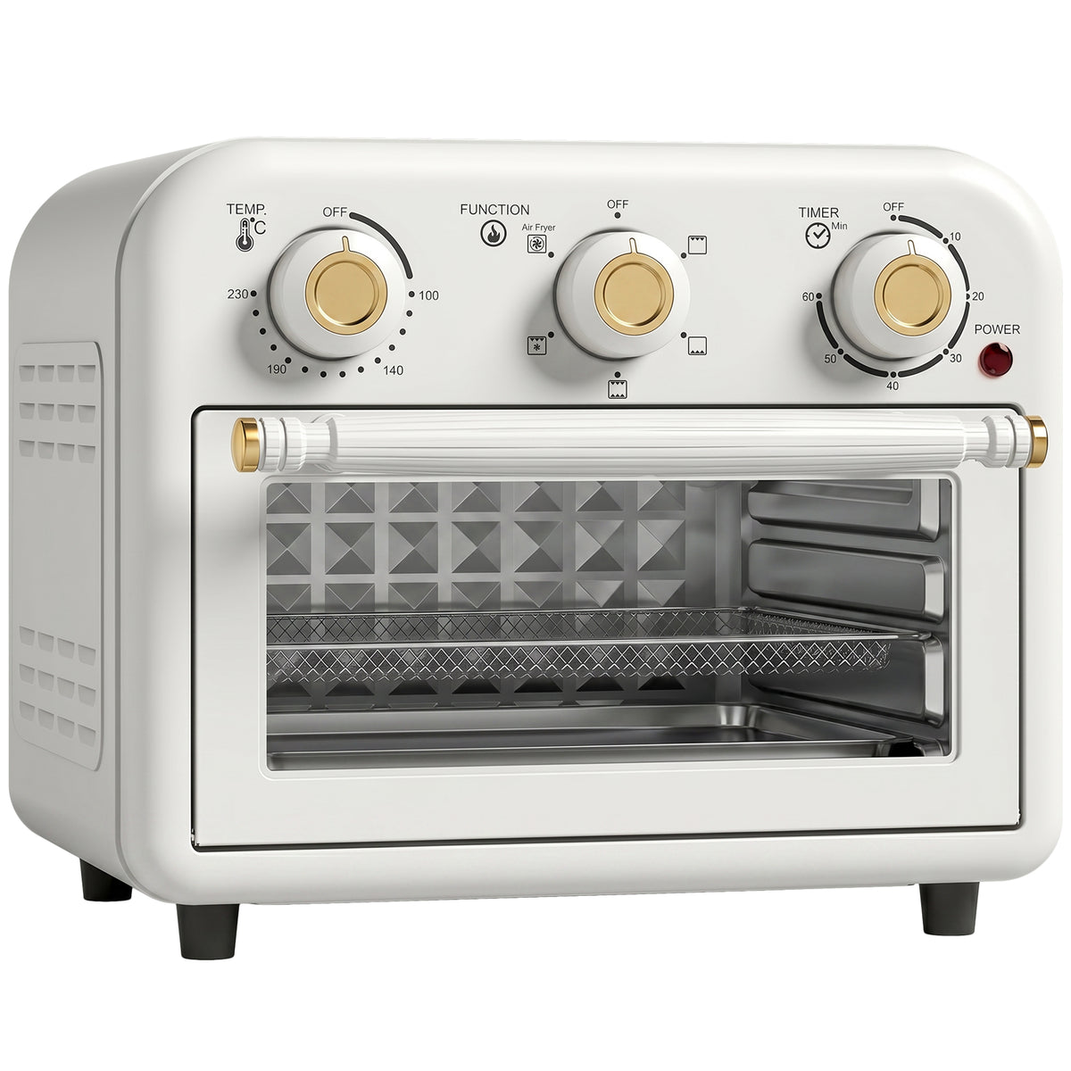 Four Friteuse à Air Chaud 12L, Four à Air Chaud Convection 1200 W avec Plaque de Cuisson, Panier de Friture, Crème-0