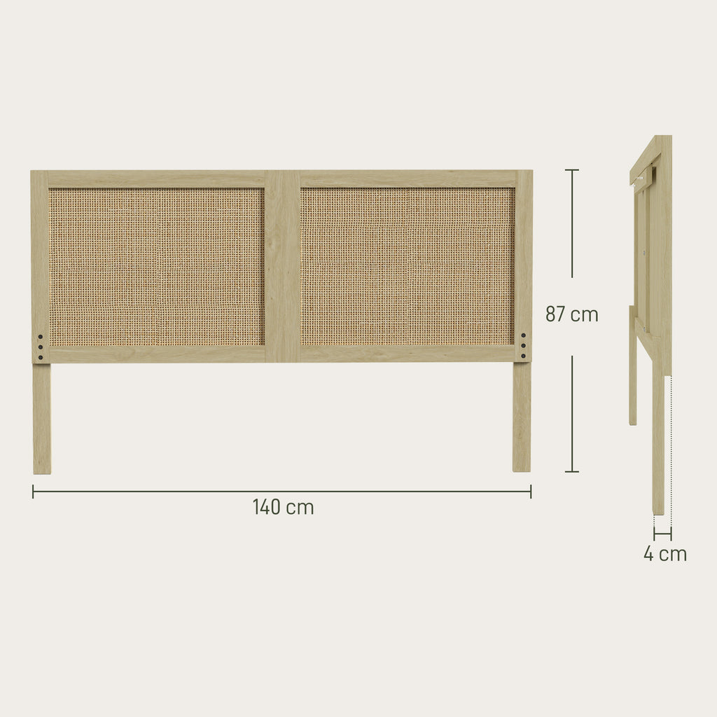 Tête de Lit en Bois à Effet Rotin, Design Bohème, pour Chambre à Coucher, 140 x 4 x 87 cm, Chêne-2